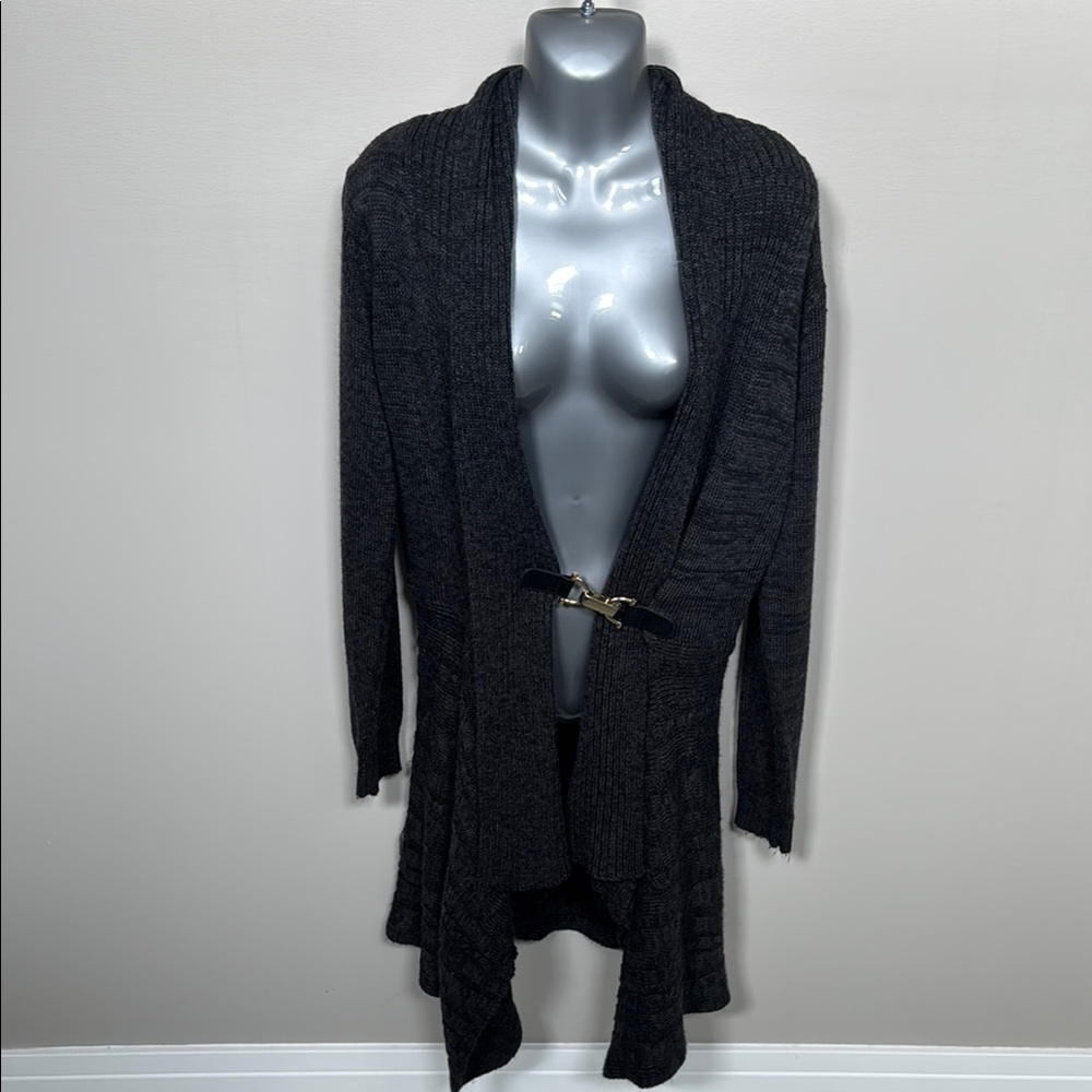 Gray Shawl Collar Long Cardigan Sweater
